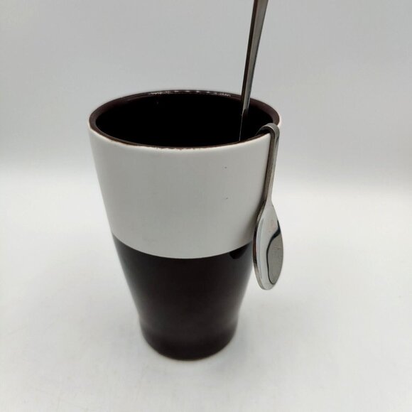 Two Tone Ceramic Coffee Mugs With Hanging Spoons 10 oz Cappuccino Latte Cups - Picture 7 of 7